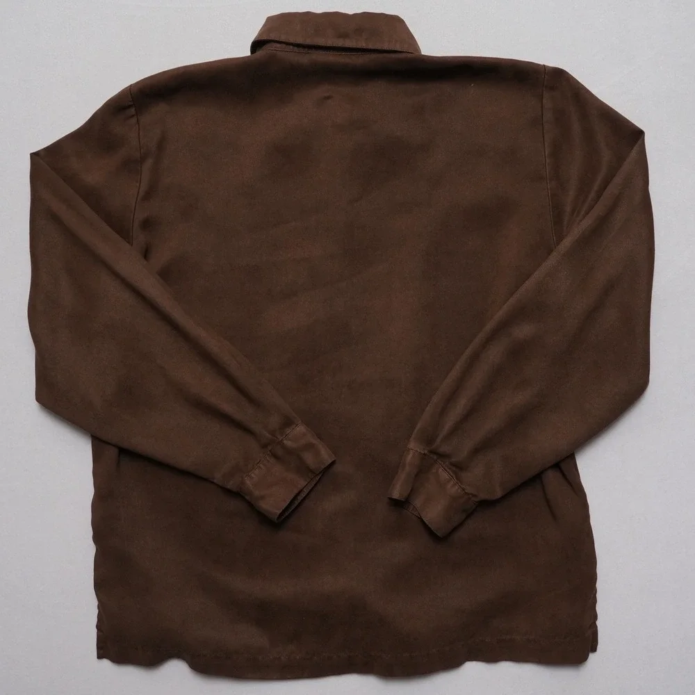 Alfred Dunner Shirt Womens 12P Brown Faux Suede Embroidered Petite Button Up